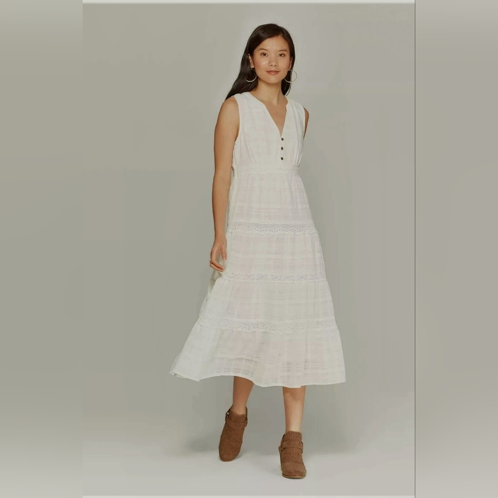 KNOX ROSE Women’s White Boho Crochet Maxi Dress Sleeveless S